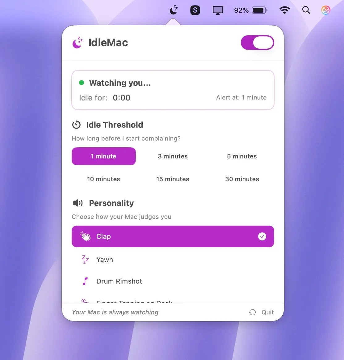 IdleMac interface