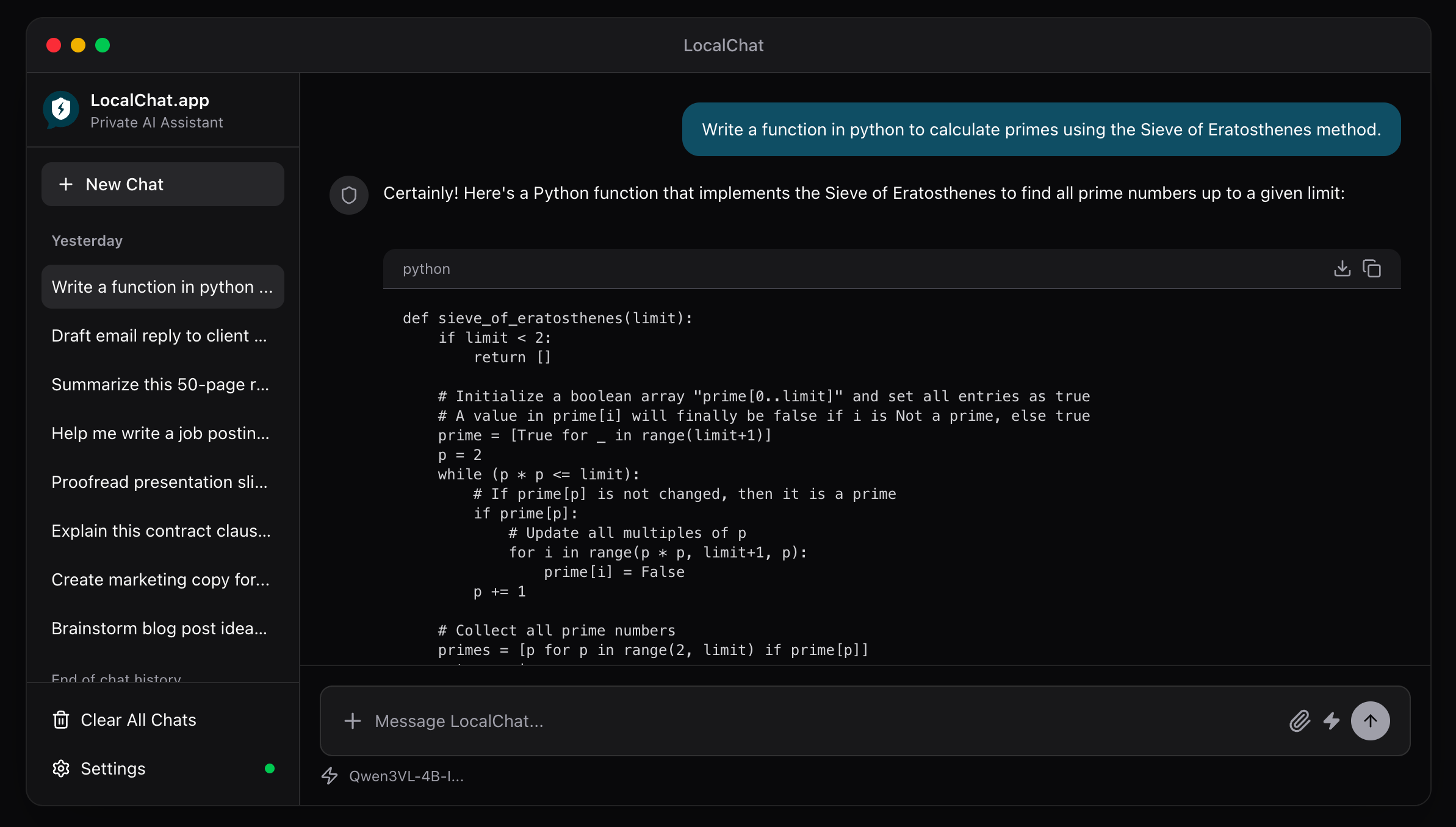 LocalChat interface